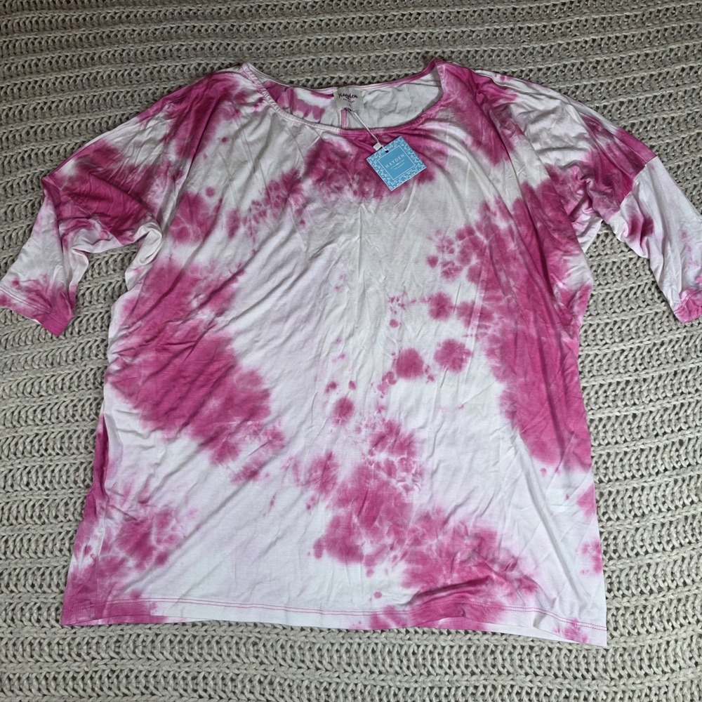 Hayden Los Angeles Scoop Neck Drop Sleeve Pink & White Tie Dye Shirt Sz 1X Large